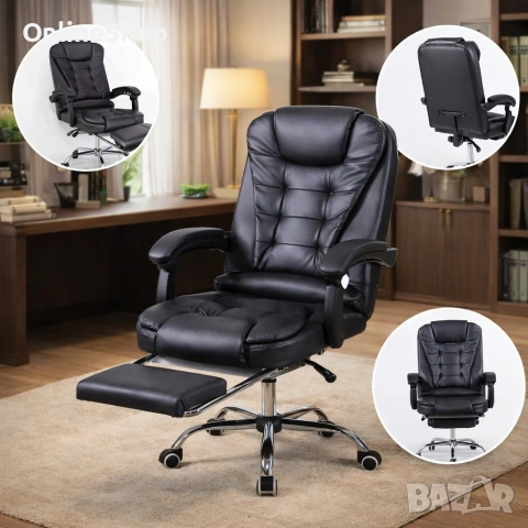 Ергономичен офис стол, функция люлка, поставка за крака, черен, снимка 18 - Други стоки за дома - 53157347
