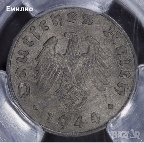 ГЕРМАНИЯ. ТРЕТИЯТ РАЙХ  ЕДИН ФЕНИНГ 1944 D PCGS MS63, снимка 4 - Нумизматика и бонистика - 37504775