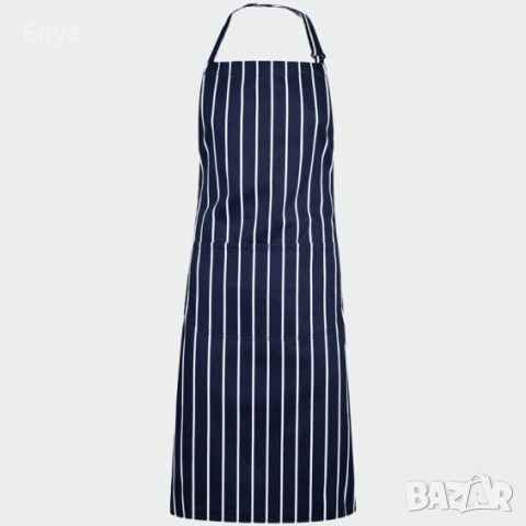 Предна престилка с джоб - тъмносиньо/бяло едро райе