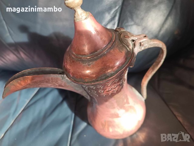 Меден арабски или османски ибрик с масивна месингова дръжка и топ, снимка 8 - Антикварни и старинни предмети - 43937293