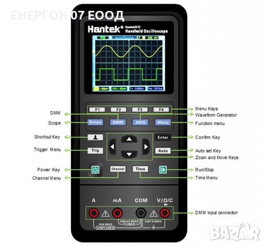 Hantek 2D72 двуканален портативен осцилоскоп генератор на сигнали, снимка 3 - Външни батерии - 24393891