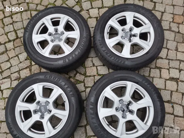 4бр ОРИГИНАЛНИ НЕМСКИ ЛЕТИ Audi джанти 5Х112, 16" с гуми GOODYEAR EFFICIENT GRIP 225/55/16, снимка 2 - Гуми и джанти - 48346934