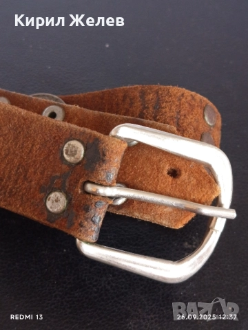 Винтидж кафяв кожен колан с капси и монети много красив 44288, снимка 7 - Колани - 51845391