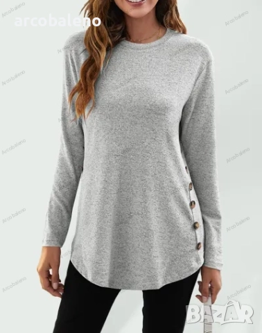 Дамска едноцветна ежедневна блуза с копчета и дълги ръкави, 4цвята , снимка 2 - Блузи с дълъг ръкав и пуловери - 42400236