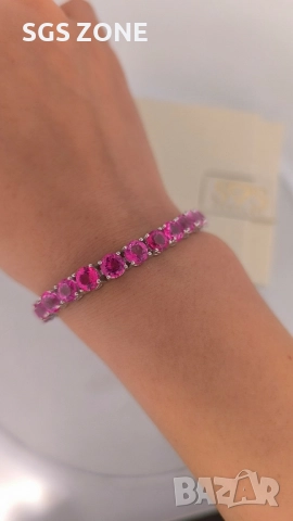 сребърна гривна с розов топаз, снимка 3 - Гривни - 52519740