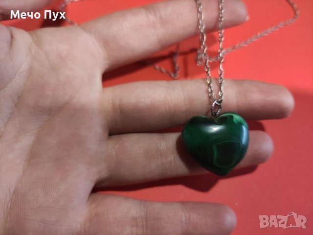 Сребърен синджир с сърце от зелен малахит (23), снимка 5 - Колиета, медальони, синджири - 37761514