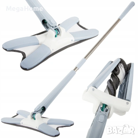 Микрофибърен моп, Въртящ се на 360°, Само изстискващ се, Перящ, Дръжка регулируема до 140 сантиметра, снимка 6 - Мопове, кофи, четки и метли - 53481382