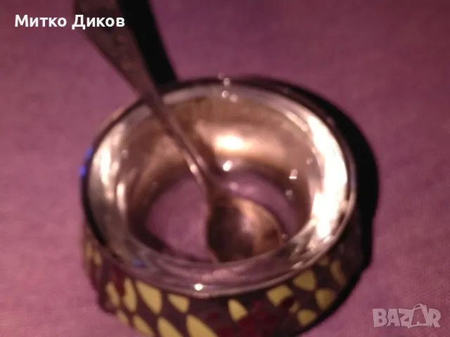 РЯДКА РУСКА СОЛНИЦА съдче за хайвер Н-36мм и фи 65 и56мм Емайл Мелхиор СССР с лъжичка 75мм, снимка 4 - Колекции - 49470379