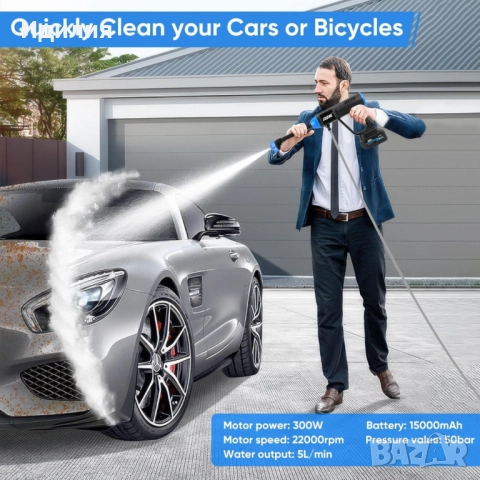 Акумулаторна водоструйка 24V – Пистолет за миене с LCD дисплей и 6 режима, снимка 5 - Градинска техника - 51730682