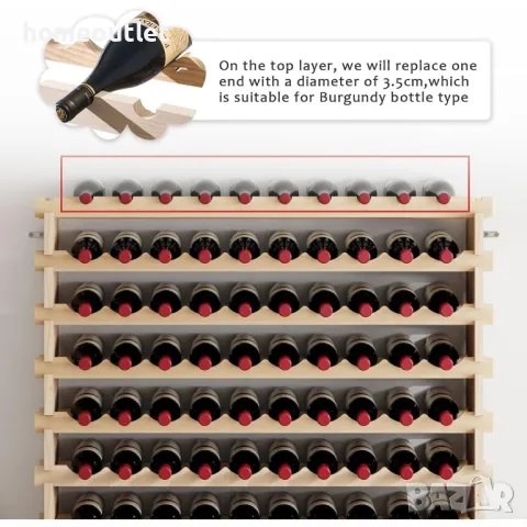 ПРОМОЦИЯ Стойка за вино от естествена дървесина (120 бутилки) 10BFLCBY-WS120, снимка 3 - Етажерки - 49738630