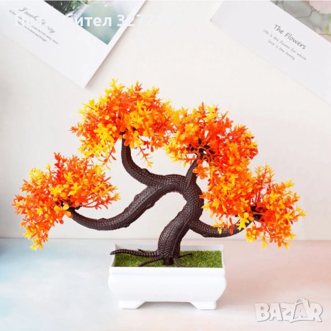 Декоративен изкуствен бонсай в саксия,Оранжев цвят, снимка 2 - Стайни растения - 43337079