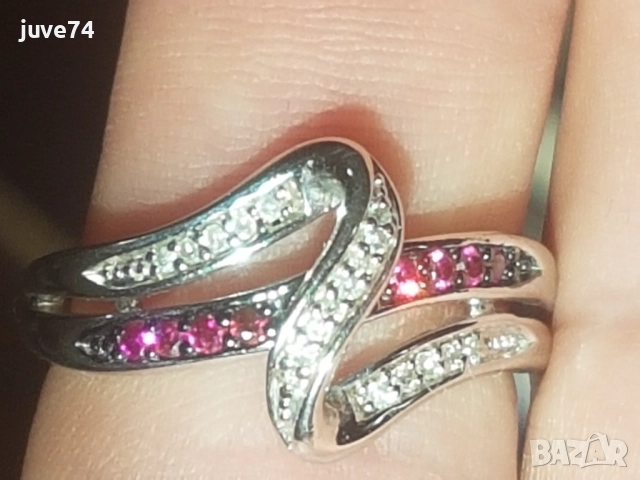 СРЕБЪРЕН  ПРЪСТЕН С  ЕСТЕСТВЕНИ  РОЗОВИ  И БЕЛИ  ДИАМАНТИ  СЕРТИФИКАТ 