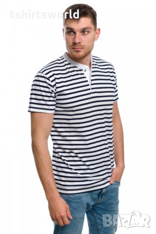 Нова мъжка моряшка блуза на райе с копчета, снимка 6 - Тениски - 30312694
