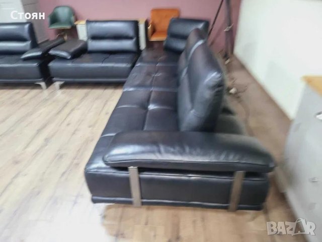 Черен кожен ъглов диван и фотьойл Artemis с електрически облегалки, снимка 6 - Дивани и мека мебел - 43552710
