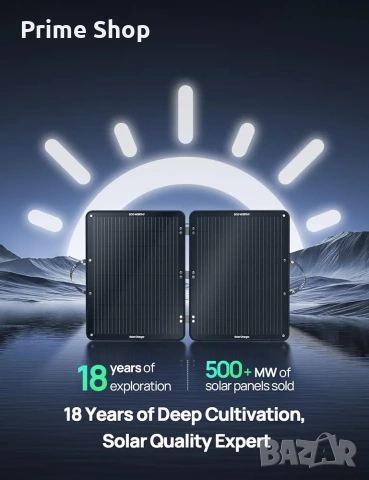ECO-WORTHY 100W Сгъваем Соларен Панел 12V за Къмпинг и Каравани, снимка 3 - Друга електроника - 53448948