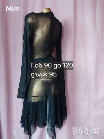 М/XL Черна прозрачна рокля с дълъг ръкав , снимка 5 - Рокли - 53087532