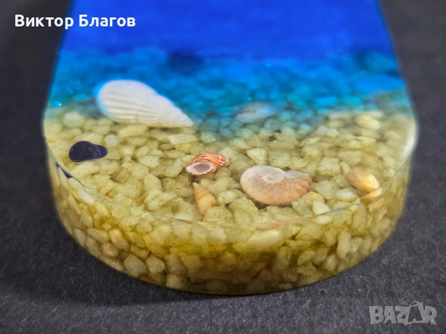Морски комплект от епоксидна смола (поставка и медальони), снимка 5 - Декорация за дома - 52908861