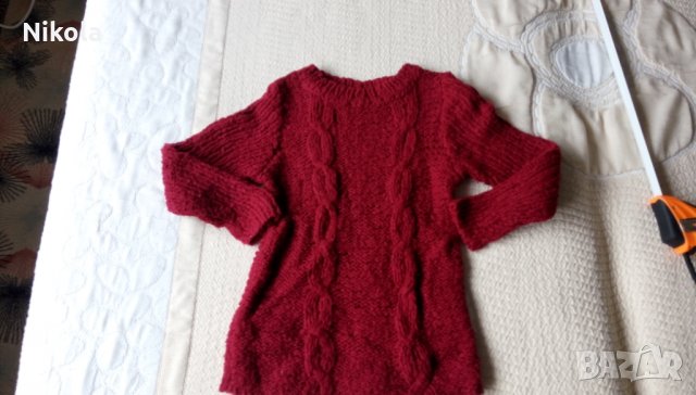 Плетен детски пуловер с дължина 46см за момиченце винено червен, снимка 6 - Детски пуловери и жилетки - 28682434