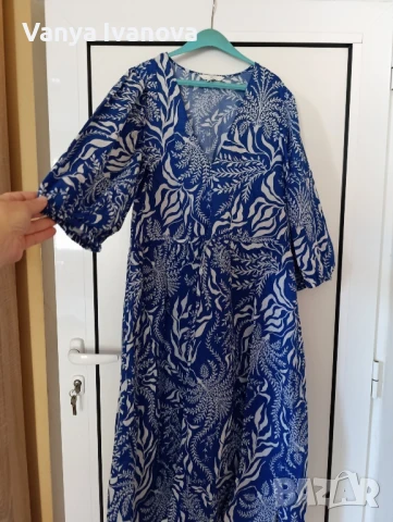 H&M  рокля в бяло и синьо от памук, снимка 3 - Рокли - 51079920