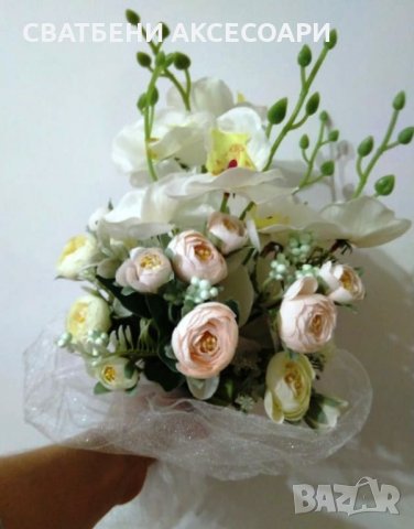 Сватбен букет с орхидеи и  божури, снимка 1 - Сватбени аксесоари - 35604838