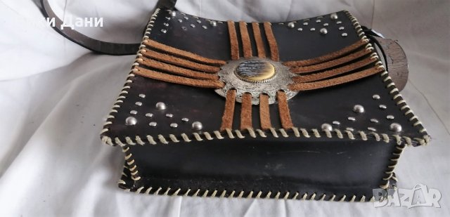 Хипи Рокер дамска чанта кожа рок кован метал, снимка 8 - Чанти - 34826473