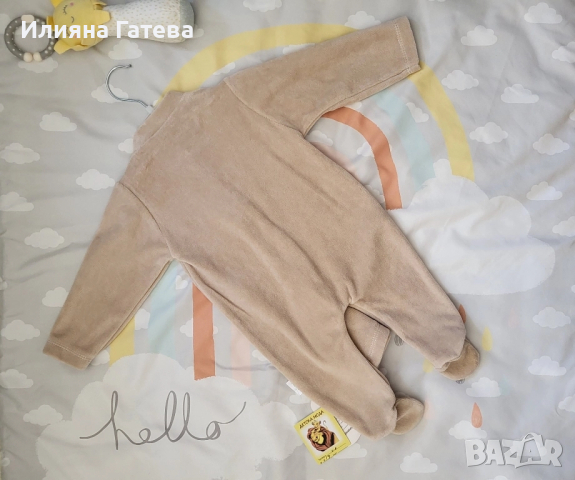 Бебешки гащеризон Pera Bebe момче дълъг ръкав с шапка, бежов цвят , снимка 2 - Бебешки гащеризони - 51586112