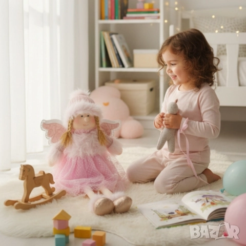 Декоративен текстилен коледен ангел в розово – 80 см, снимка 3 - Други - 52134149