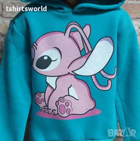 Нов детски суичър с дигитален печат Ейнджъл - Стич (Stitch) в зелен цвят, снимка 2 - Детски анцузи и суичери - 43376491