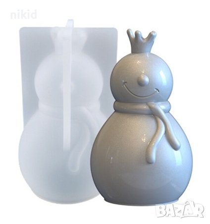 3D Снежен човек с корона силиконов молд форма шоколад гипс смола свещ декор 