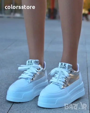 Кецове на платформа - бяло със сребристо - SDL90