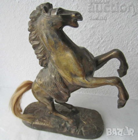  Голям кон пластика метал фигура статуетка, стара, метал, дърво, снимка 5 - Статуетки - 28877668