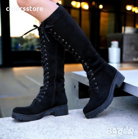 Равни ботуши - черен велур - K-600