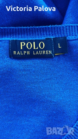 POLO RALPH LAUREN син памучен пуловер с V - образно деколте, снимка 8 - Блузи - 53541873