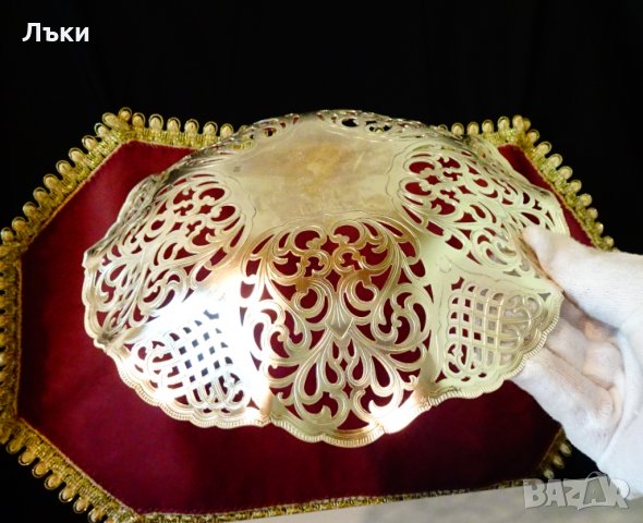 Посребрена фруктиера,разкошен ажур 22 см.,барок. , снимка 6 - Антикварни и старинни предмети - 33339545