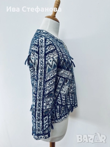 Уникално сако наметка 100 % памук памучно бяло синьо zara Zara Зара бохо стил , снимка 2 - Сака - 49827504