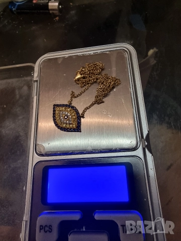 14к златен синджир с диаманти и сапфири , снимка 4 - Колиета, медальони, синджири - 52578448