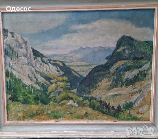 Стар Алпийски пейзаж на худ. Eugen Nell от 1951 г., снимка 5 - Антикварни и старинни предмети - 44003465