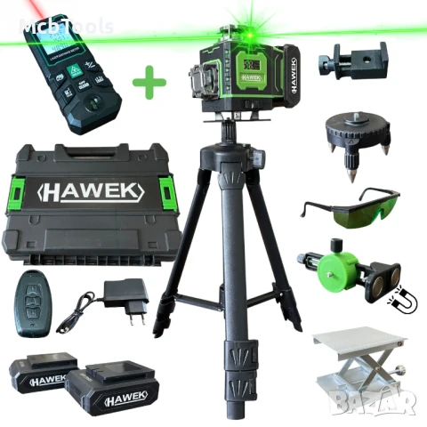 Професионален комплект от 4D лазерен нивелир с 16 линии и лазерна ролетка 50 метра HAWEK