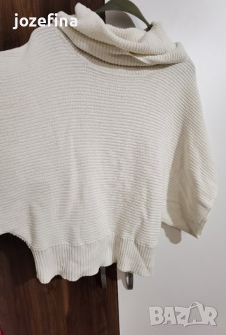 Бял зимен памучен пуловер с поло яка, снимка 3 - Жилетки - 43314265