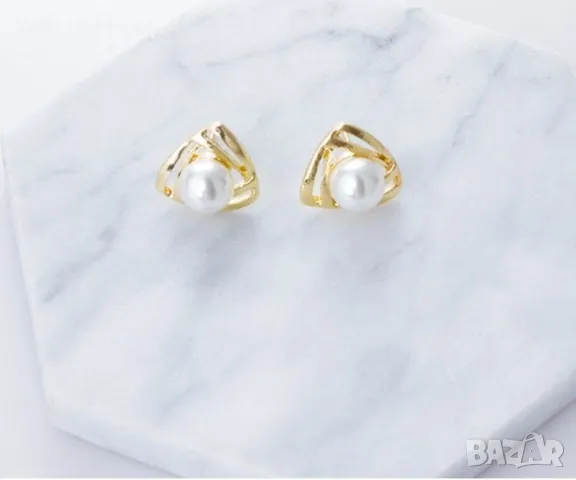 Обеци Перла Златисти , снимка 3 - Обеци - 47461297