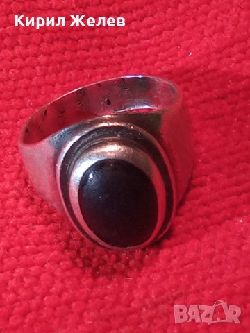 Стар АНГЛИЙСКИ СРЕБЪРЕН СКЪПОЦЕНЕН ПРЪСТЕН СРЕБРО ВИСОКА ПРОБА с РЪЧНО ШЛИФОВАН ЧЕРЕН ОНИКС 40637, снимка 8 - Антикварни и старинни предмети - 42599665