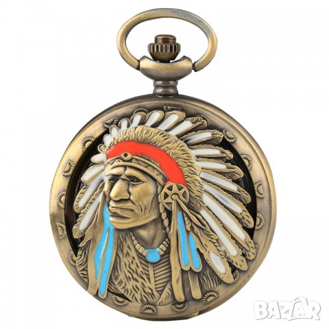 Нов джобен часовник индианец вожд пера племе дивия запад , снимка 3 - Антикварни и старинни предмети - 33680518