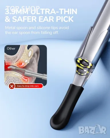 ScopeAround Камера за уши с отоскоп, за отстраняване на ушна кал, съвместим с iPhone 15/ Android, снимка 2 - Тримери - 49333002