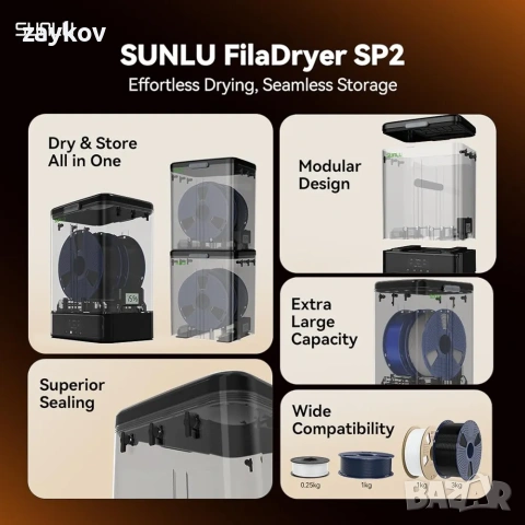 SUNLU сушилня за филамент SP2 и кутия за съхранение на филамент, снимка 3 - Друга електроника - 53524485