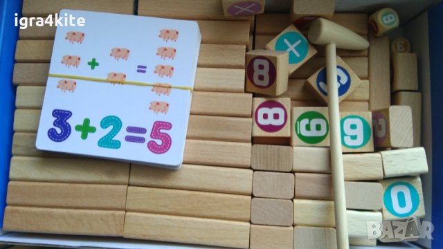 Дървена дженга с числа, животни, чук, зарове и карти, снимка 3 - Образователни игри - 34751721