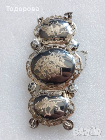 Автентична сребърна 925 гривна(sterling silver)поставени емайлирани плочки-1920 г.отлично състояние, снимка 13 - Гривни - 52847553