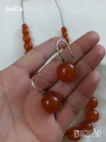 Стар руски  кехлибарен гердан с  кръгли,плътни зърна и обеци кехлибар и сребро , снимка 5 - Антикварни и старинни предмети - 47365532