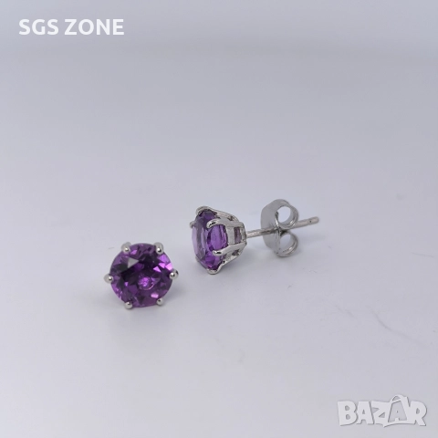 Сребърни обеци с естествен аметист., снимка 13 - Обеци - 52874985