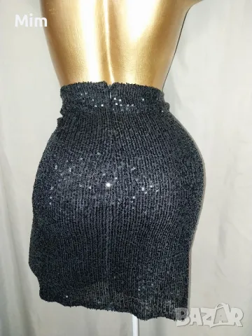  VILA M Черна къса пола с черни пайети , снимка 5 - Поли - 47298650