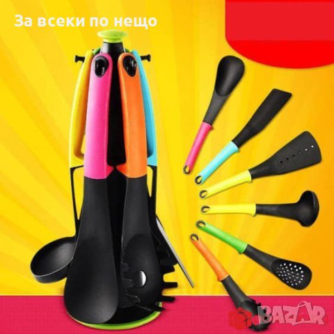 Модерен комплект прибори за готвене Тефлон със въртяща стойка 7 части, снимка 3 - Прибори за хранене, готвене и сервиране - 43483262